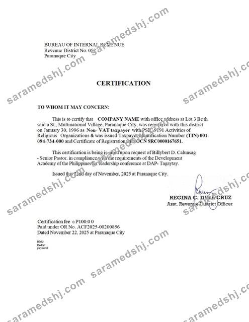 Philippines tax certification Word and PDF template
